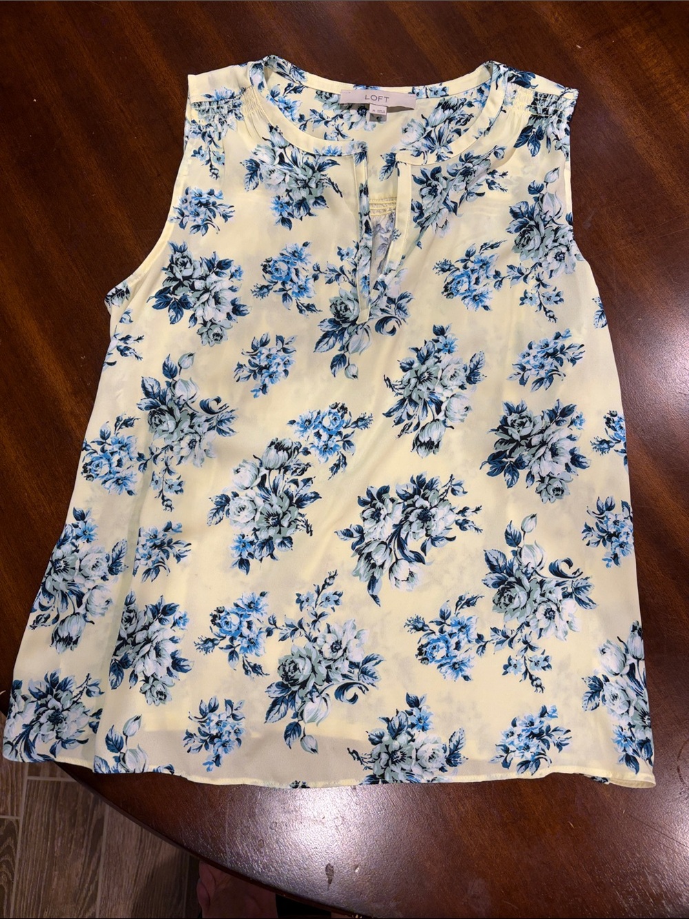 LOFT Yellow Floral Sleeveless Camisole with Blue Blossoms